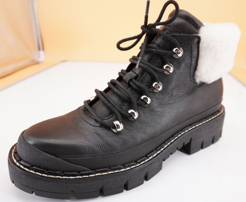 Marc Fisher Cade Black Leather Shearling Cuff ankle boot SZ 7 biker $225 Lug